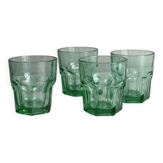 4 vintage water glasses in translucent green glass