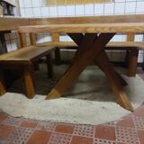 Set table, benches and chairs Pierre Chapo in solid elm
