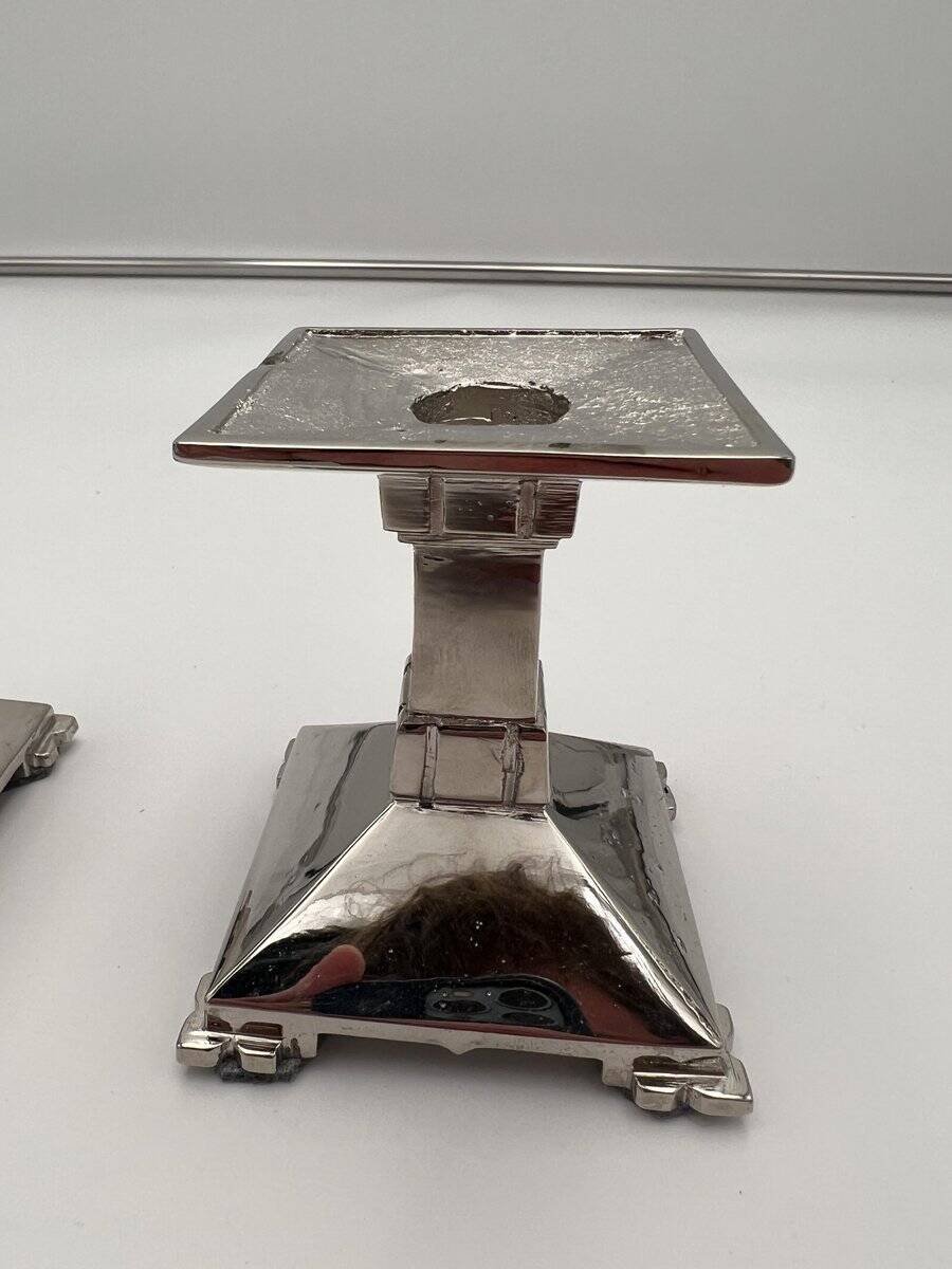 Art Deco Nickel-Plated Bronze Candlesticks, France, 1930, Set of 2