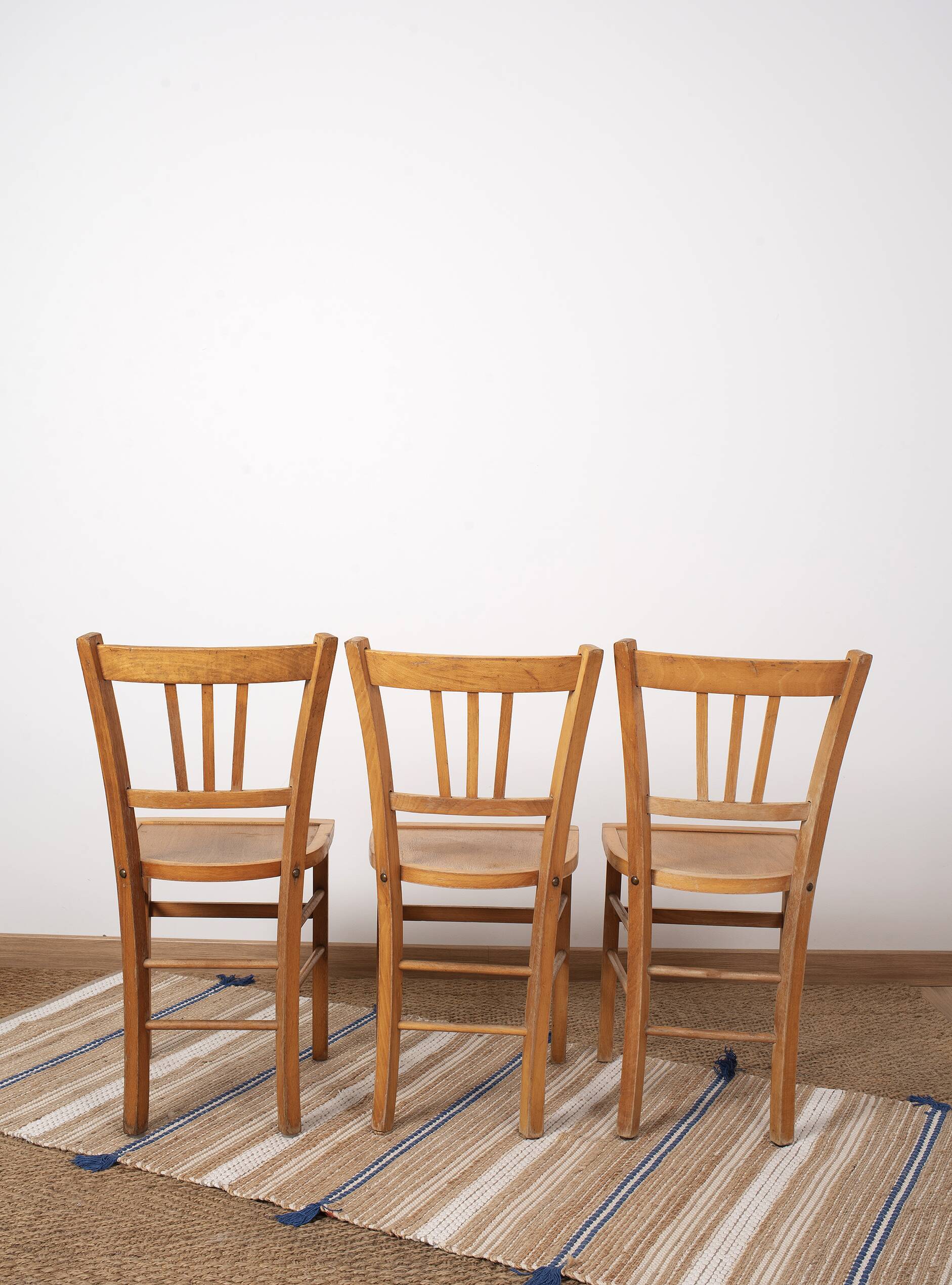 6 bistro chairs, blond wood, typical Luterma brand, 1950s-60s
