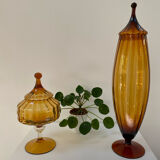 Large XL candy jar Empoli Italy in amber blown glass - 1960s