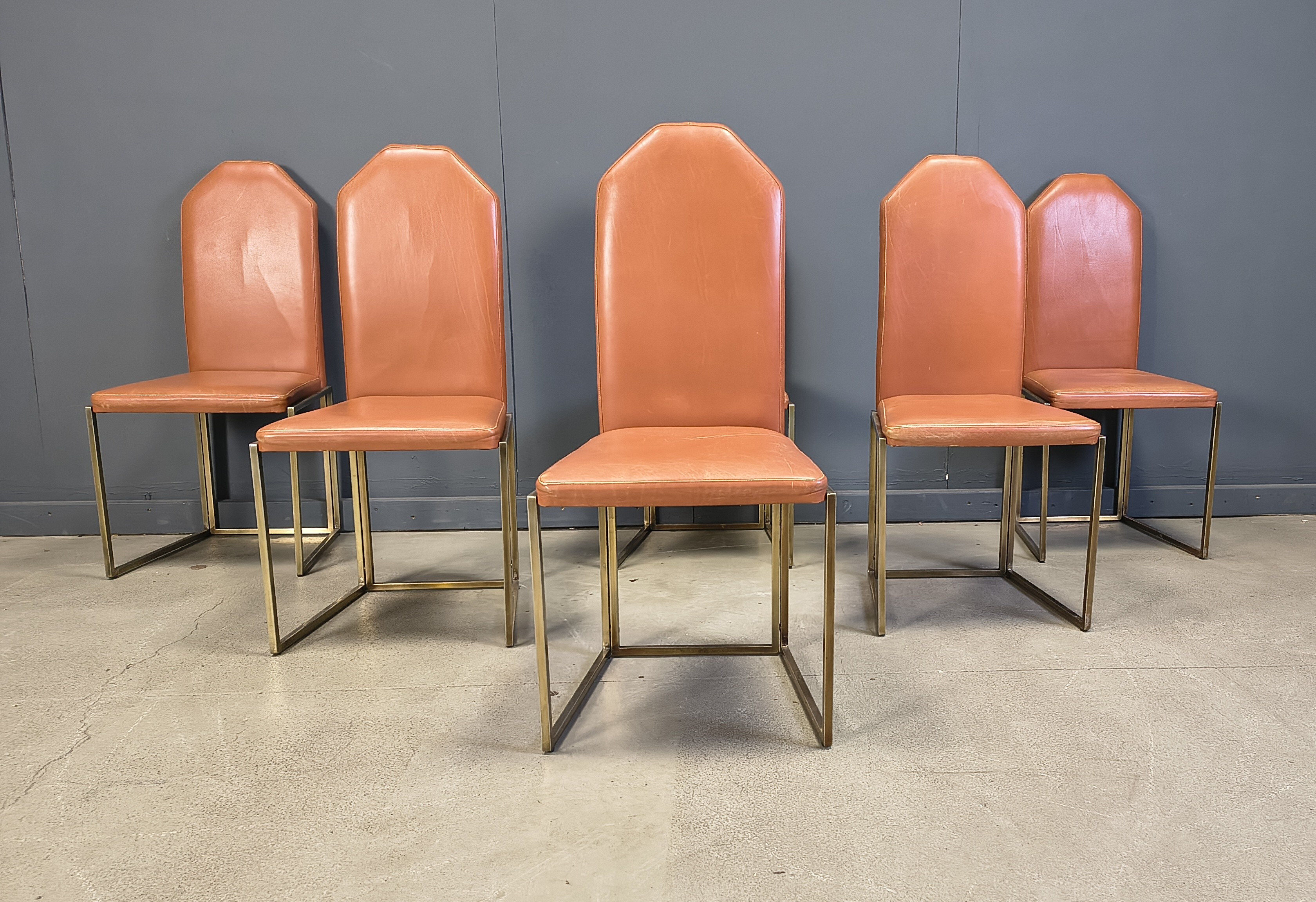 Vintage brass dining chairs by Belgochrom, 1970s