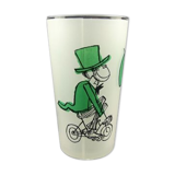 Glass illustrated by Cabu on the theme of the circus, 3 learned monkeys on a bike, green