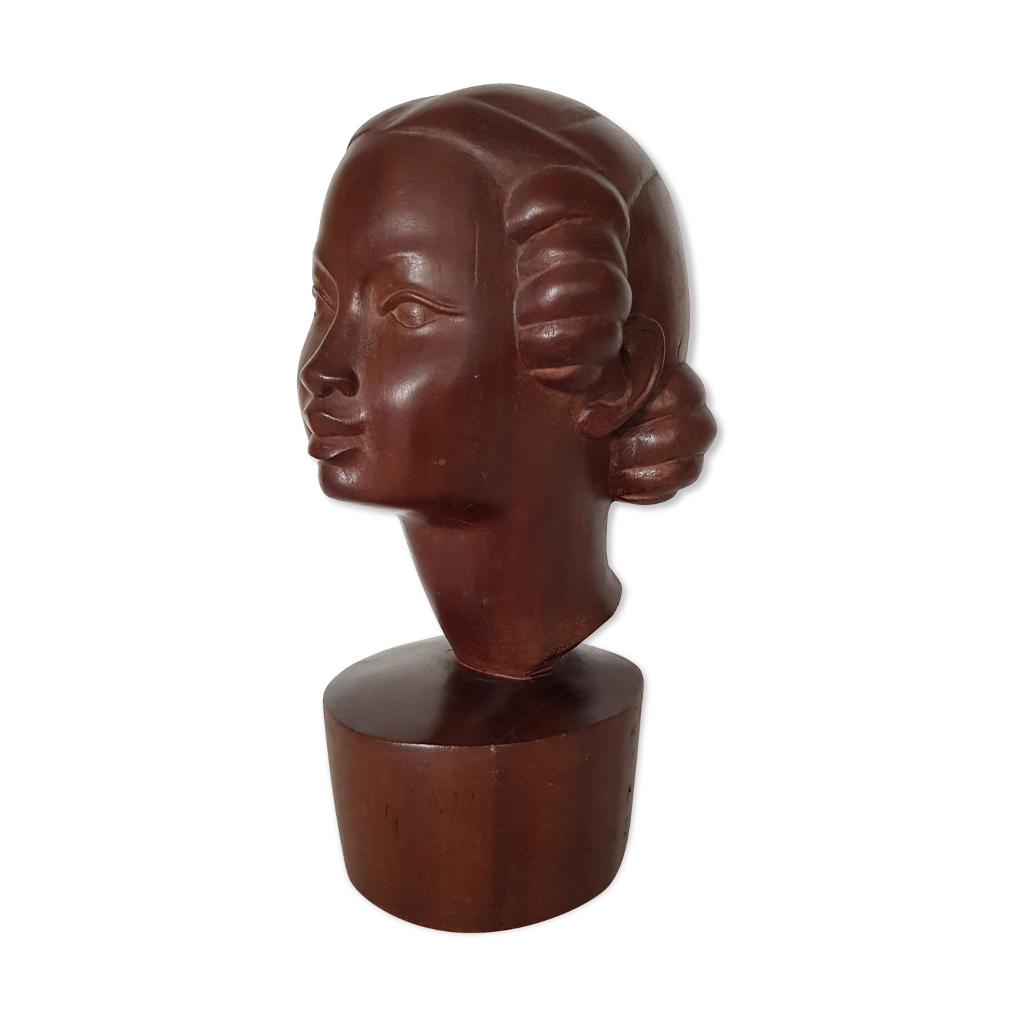 Buste en bois jeune fille aux macarons 30'