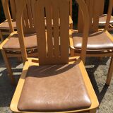 Vintage Baumann chairs in beech, seats in beige brown Skaï, series of 6.