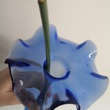 Vase bleu cobalt vintage bord onduler - verre souffle