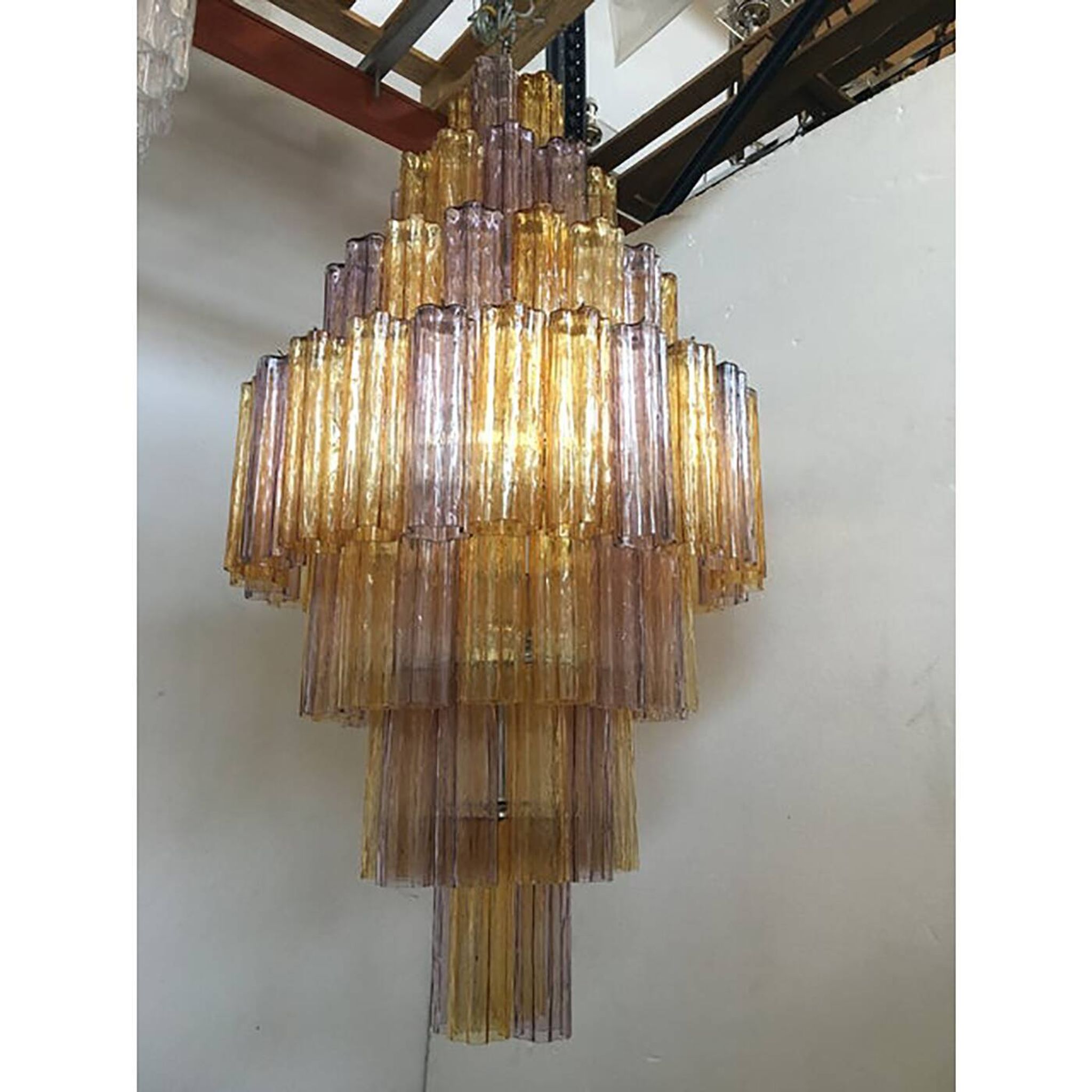 Murano Glass Amber and Violet Tronco Chandelier