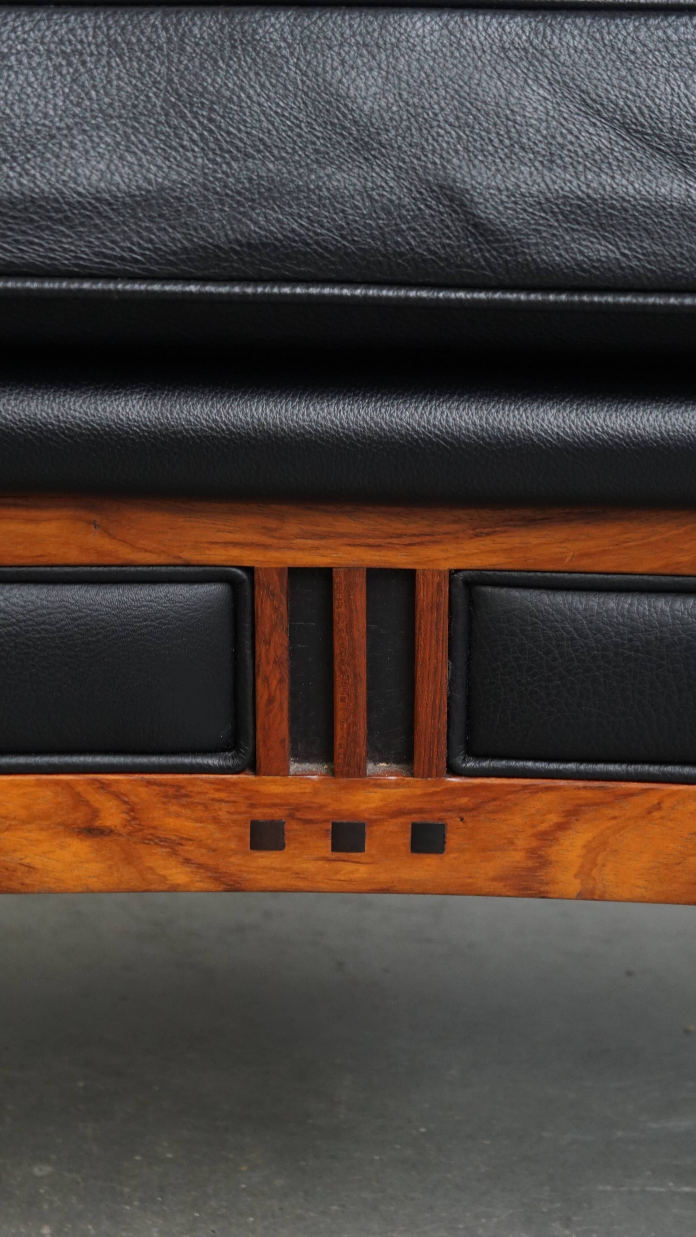 Black Cowhide Leather and Wooden Art Deco Armchair