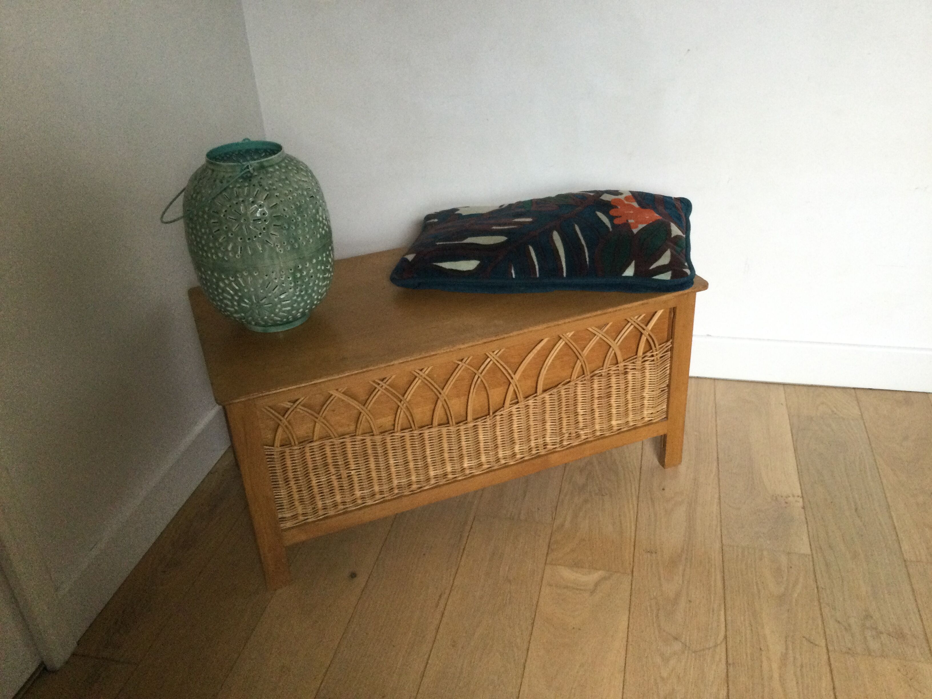 Vintage wood and rattan chest