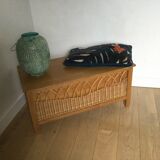 Vintage wood and rattan chest