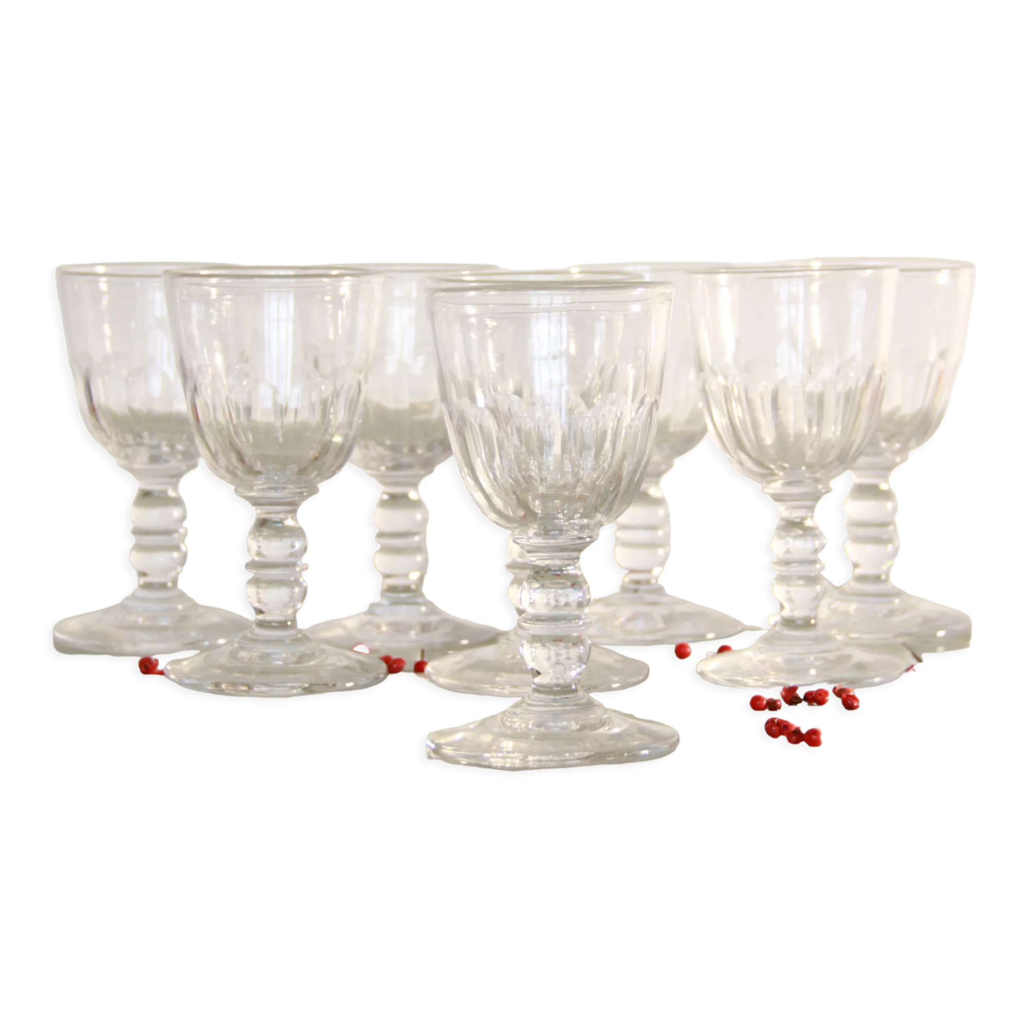 8 carved crystal wine glasses