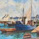 Sailboat harbor painting