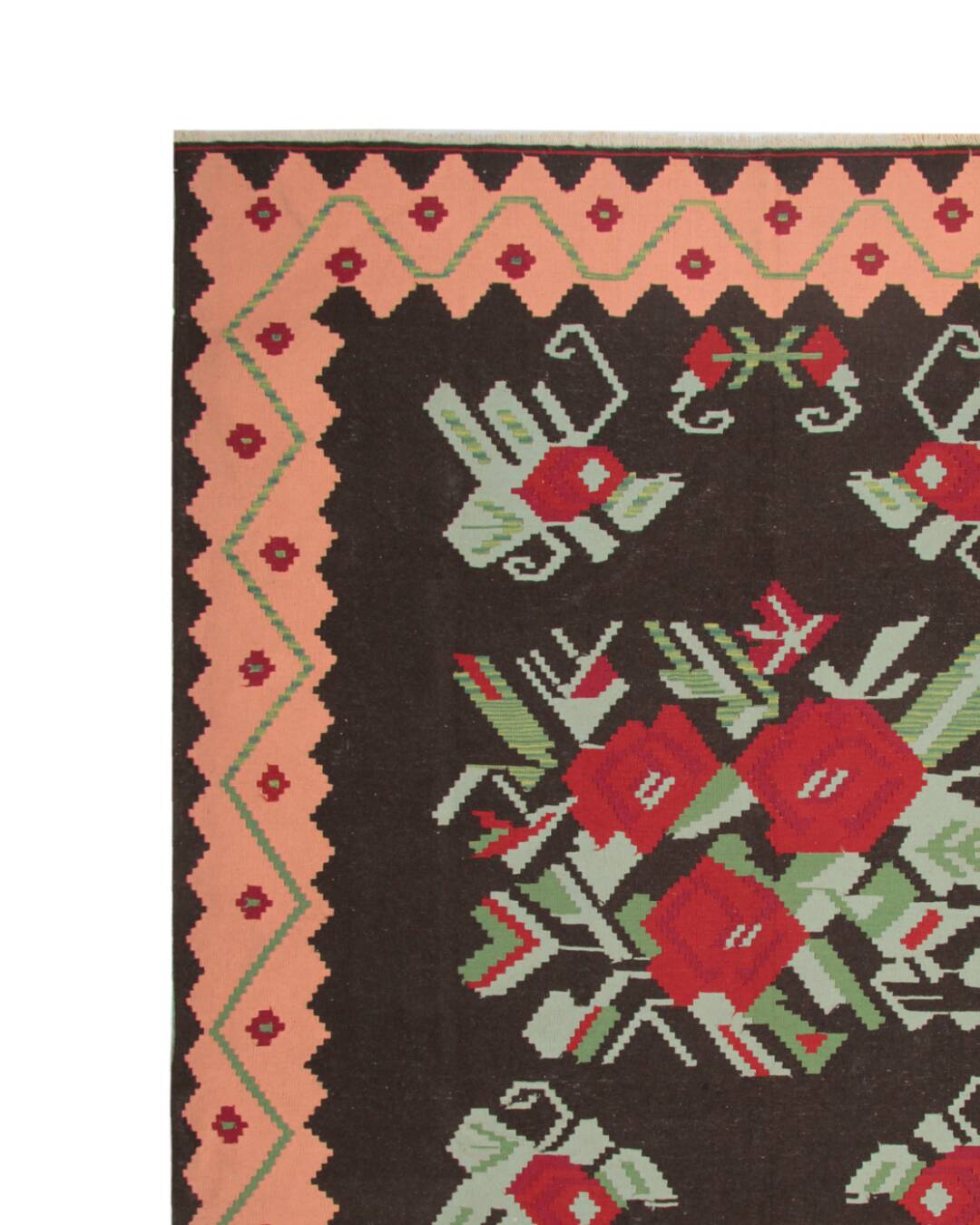 Tapis Kilim moldave en laine, grand motif floral tissé à plat, art populaire, 306 x 242 cm