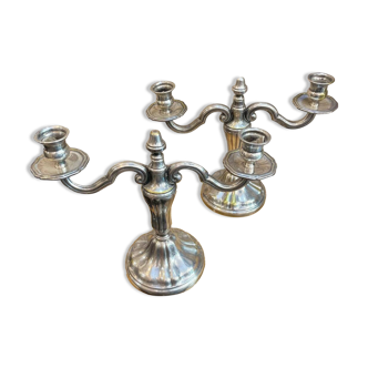 Pair of silver-plated metal candelabra