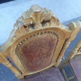 Lot of 2 old chairs in carved wood and leather