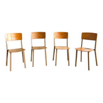 Series of 4 adult size school chairs
