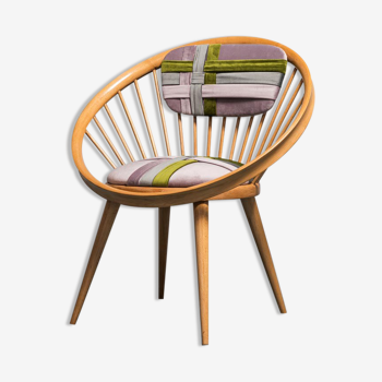 Circular armchair in 60s velvet vintage modern