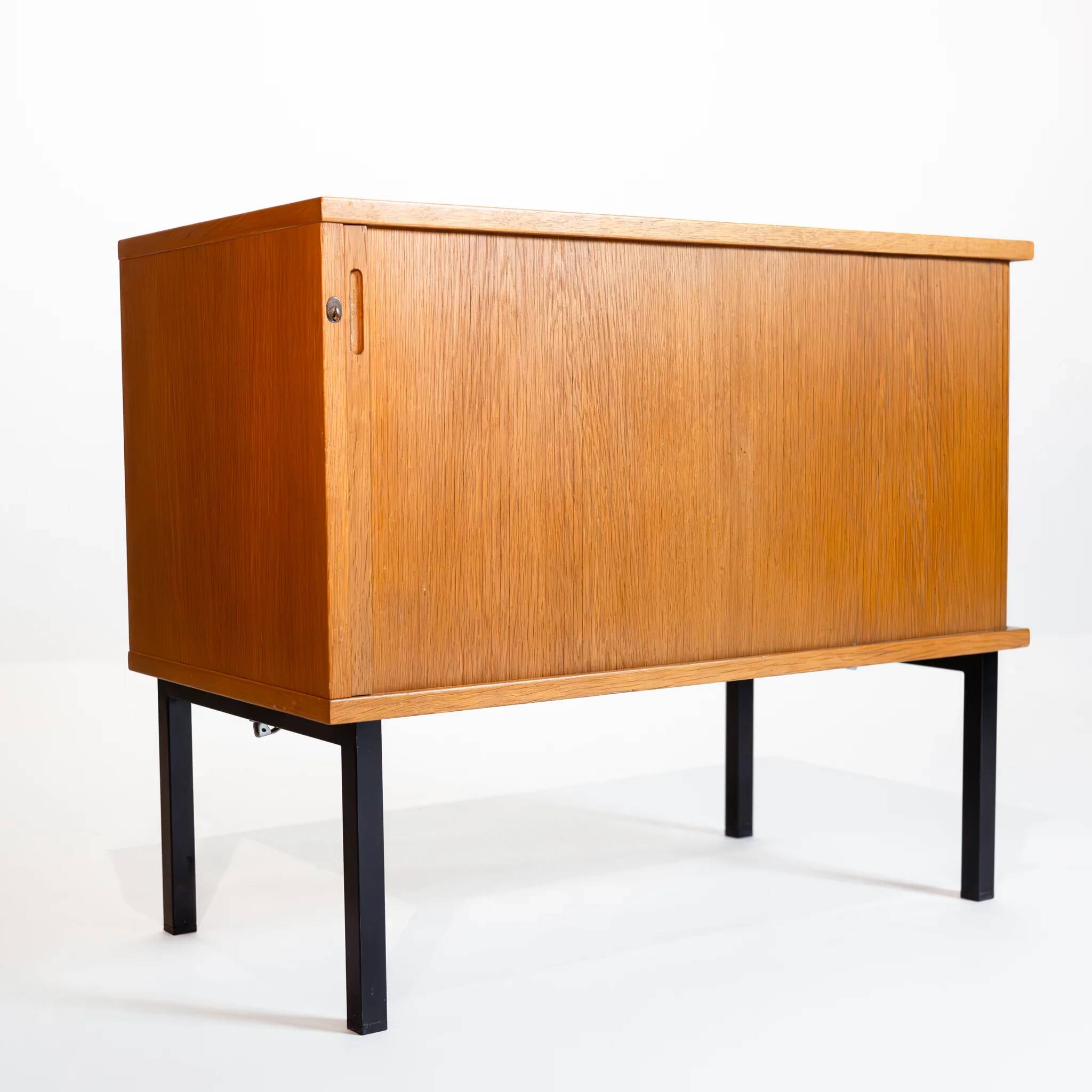 Small vintage Scandinavian storage unit with tambour door.
