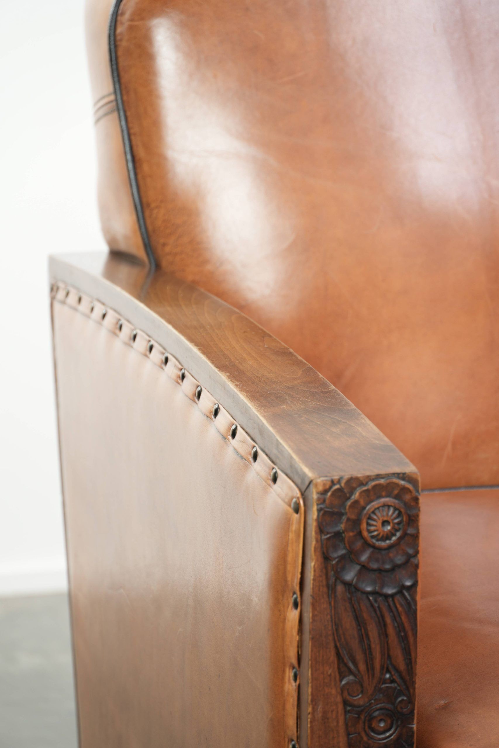 Unique set of two beautiful sheepskin art deco armchairs