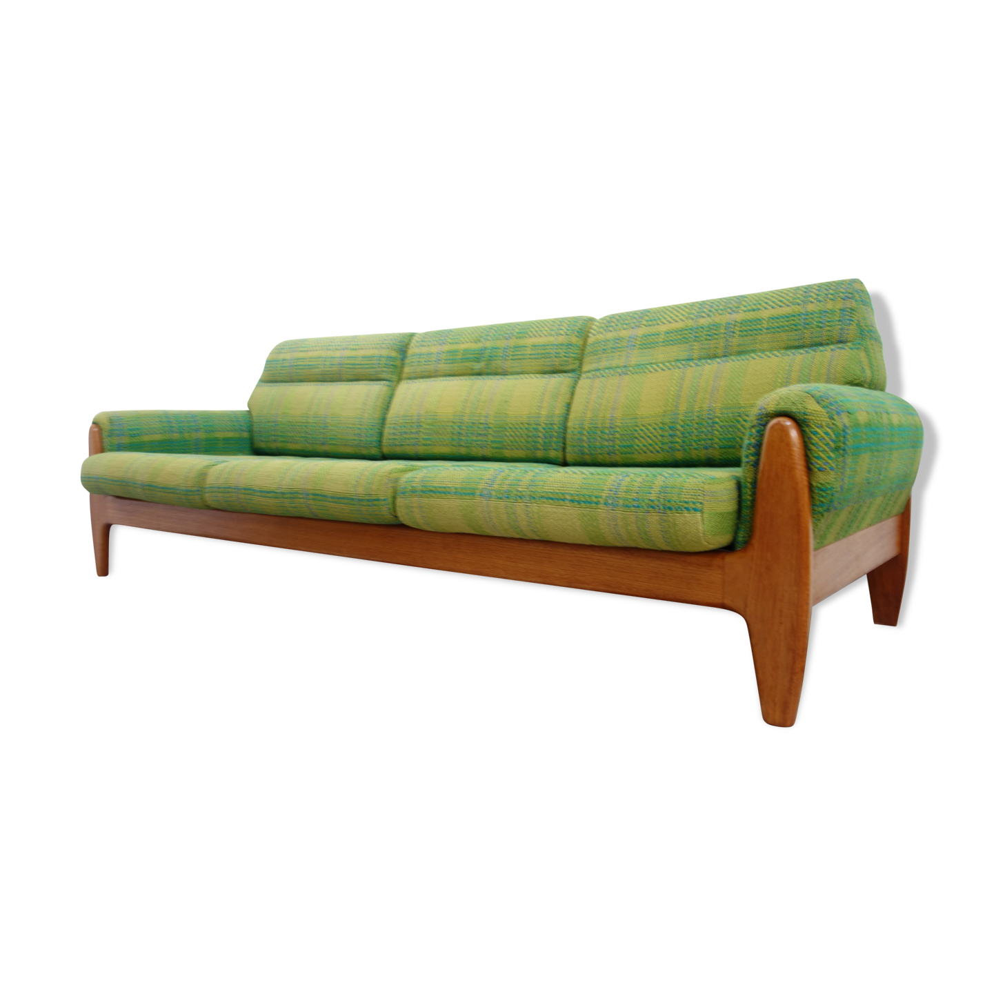 Green three seat sofa Teak frame