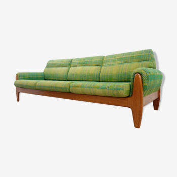 Green three seat sofa Teak frame
