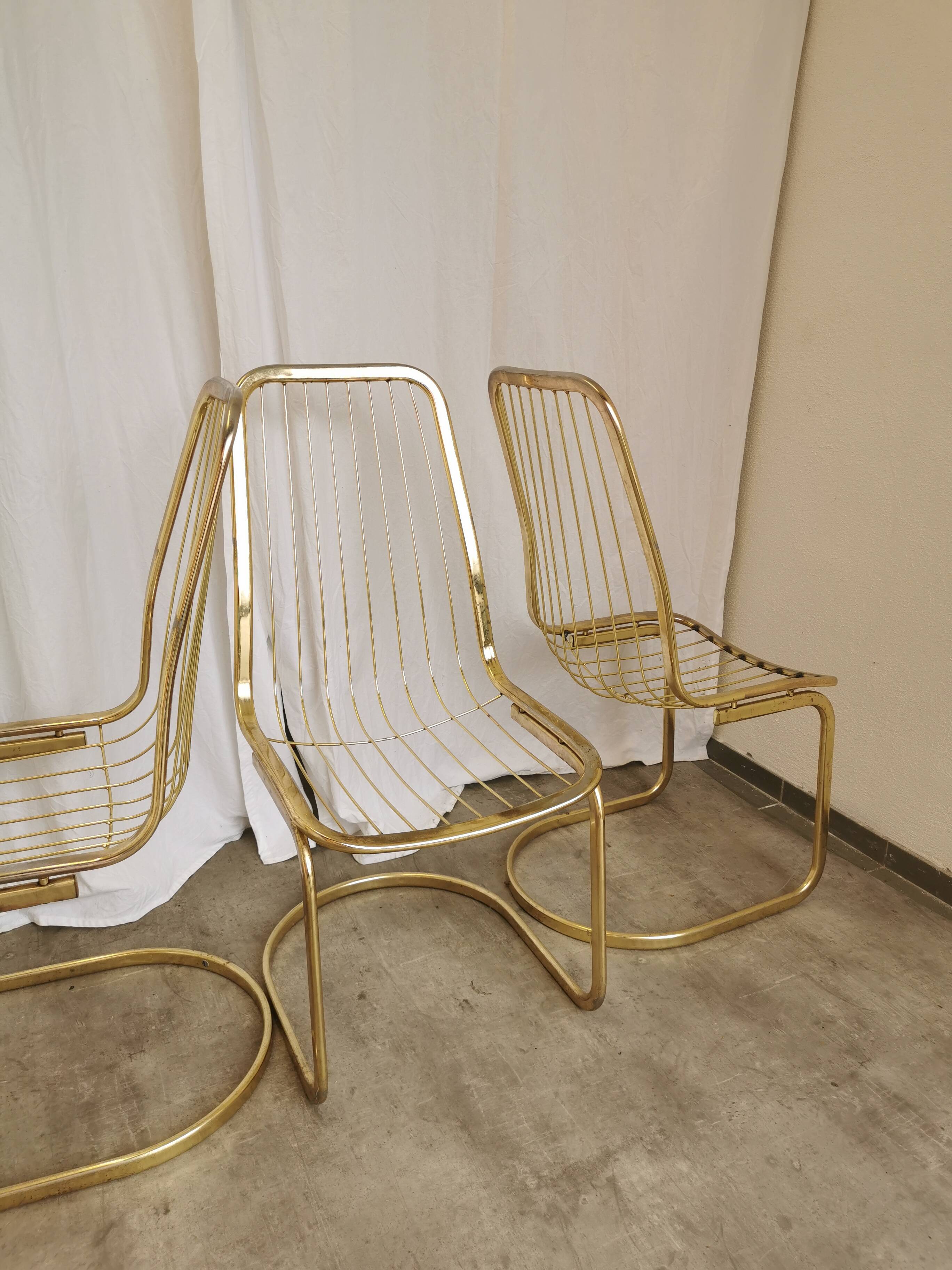 Set of 6 Vintage Gold Chrome Dining Chairs: Italian Mid-Century Design