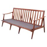 3-seater sofa with patinated oak armrests and 1960s Italy fabric