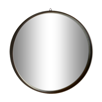 Vintage Italian wood round wall mirror from 50s