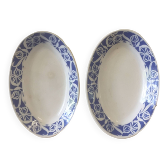 2 old digoin/sarreguemines earthenware bowls - floral pattern - vintage. art deco