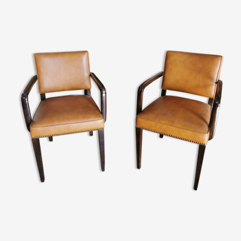 Pair of Art Deco armchairs upholstered leather