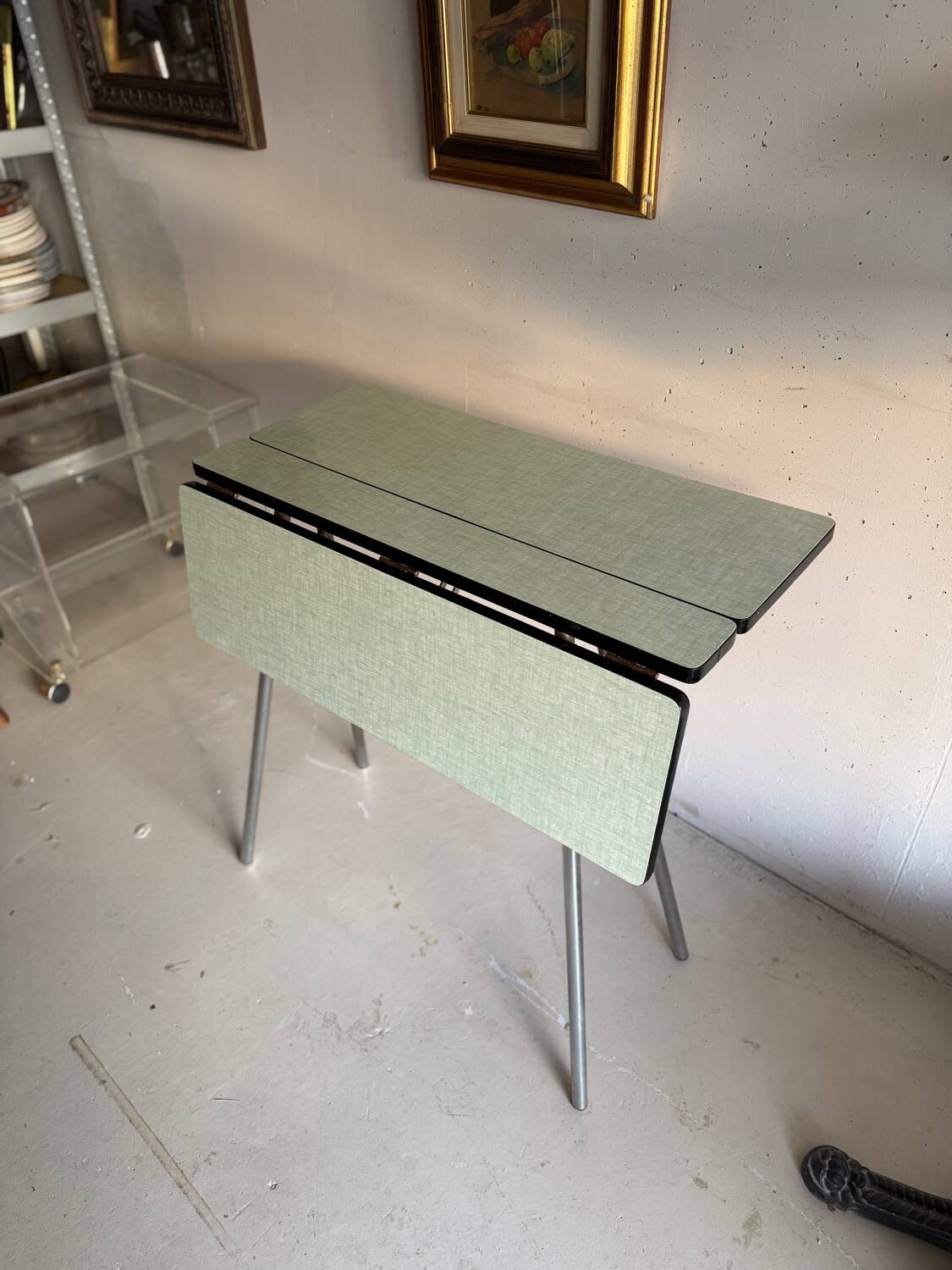 Vintage folding table light blue formica