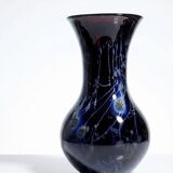 Large vintage purple art glass vase with silver glitter inclusions.