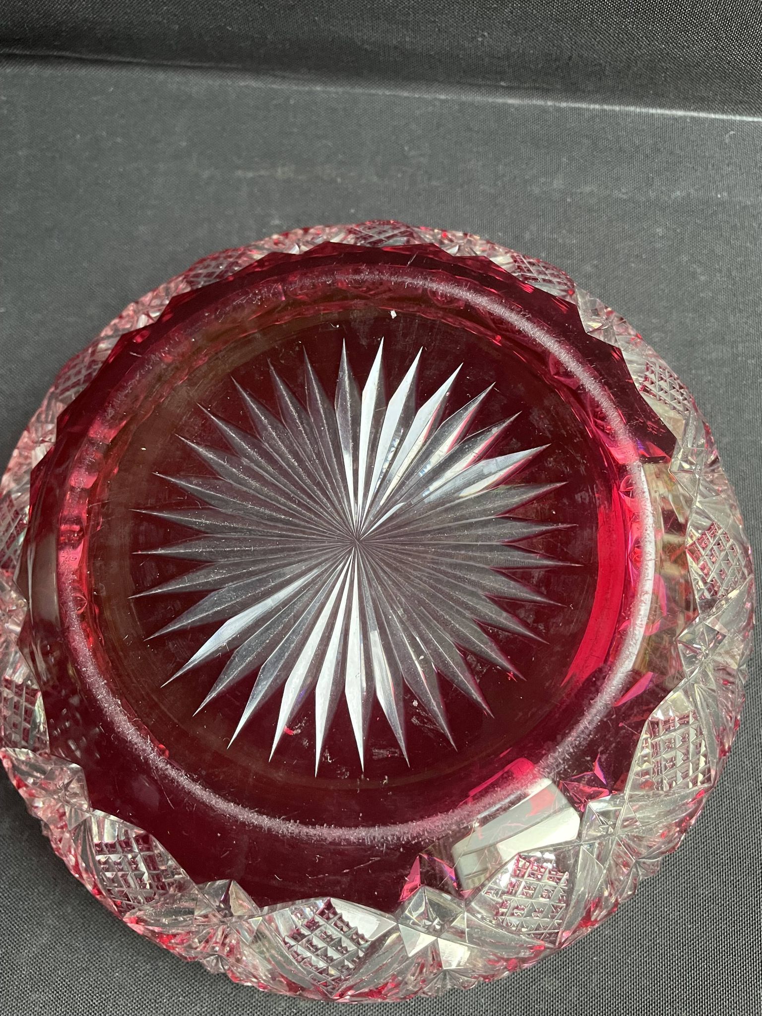 Overlay cut crystal salad bowl