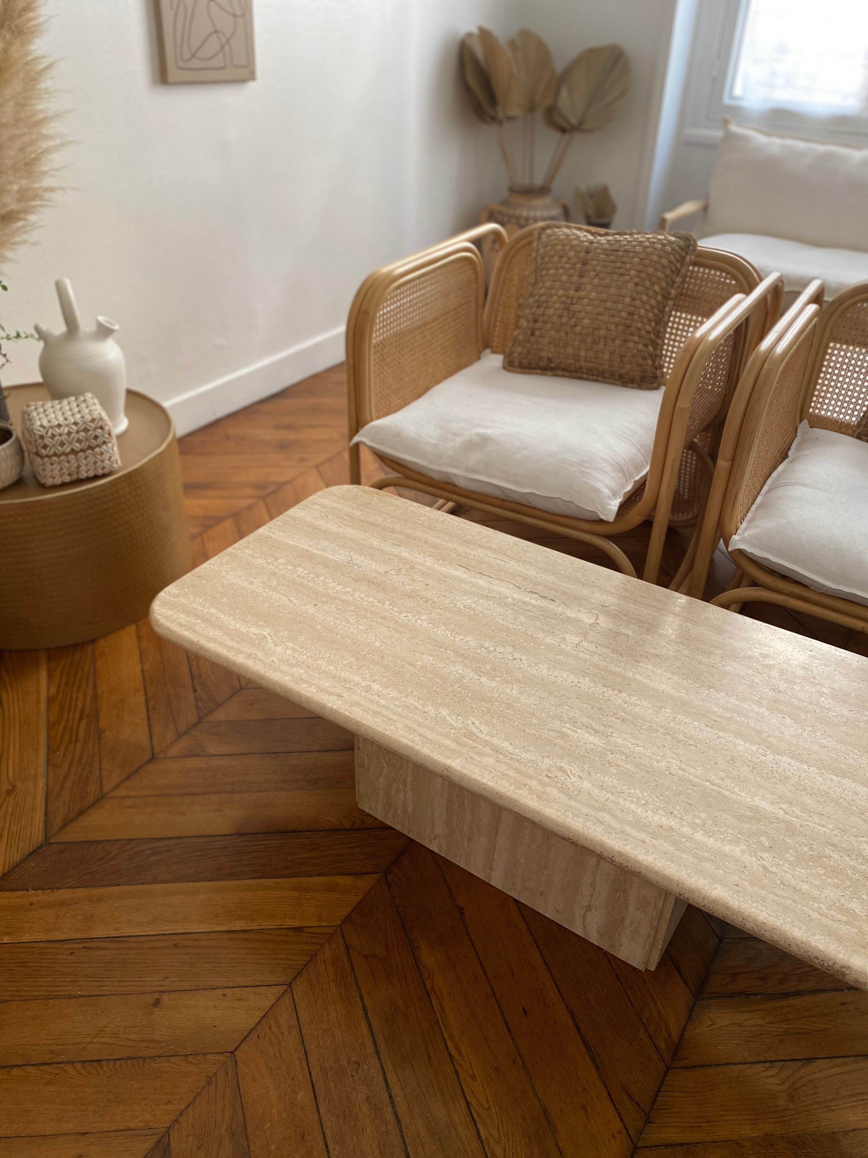 Minimalist design coffee table in unbleached travertine stone