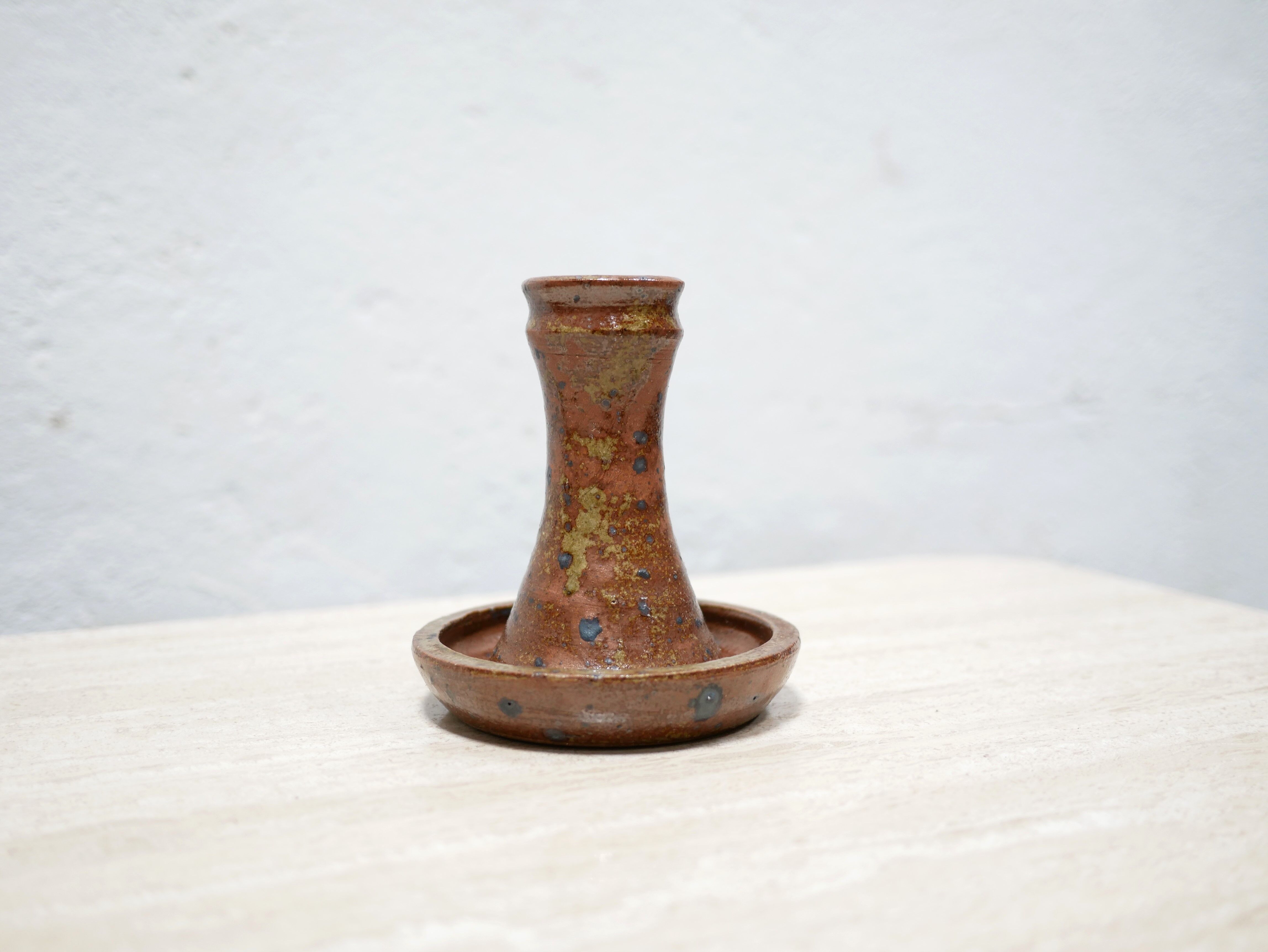 Vintage candle holder in pyrite stoneware
