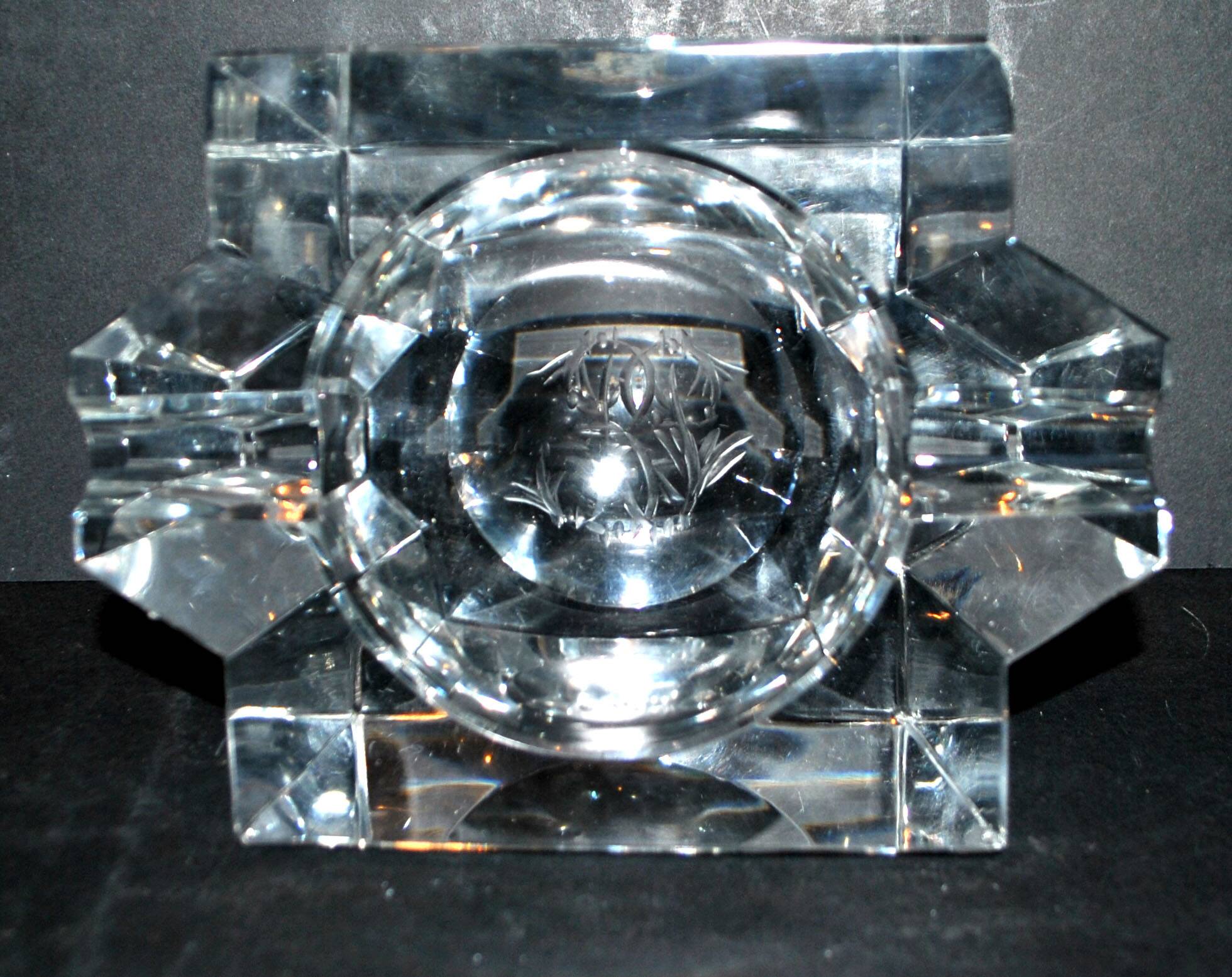 Saint-Louis DESIGN Modernist Crystal Ashtray with Label