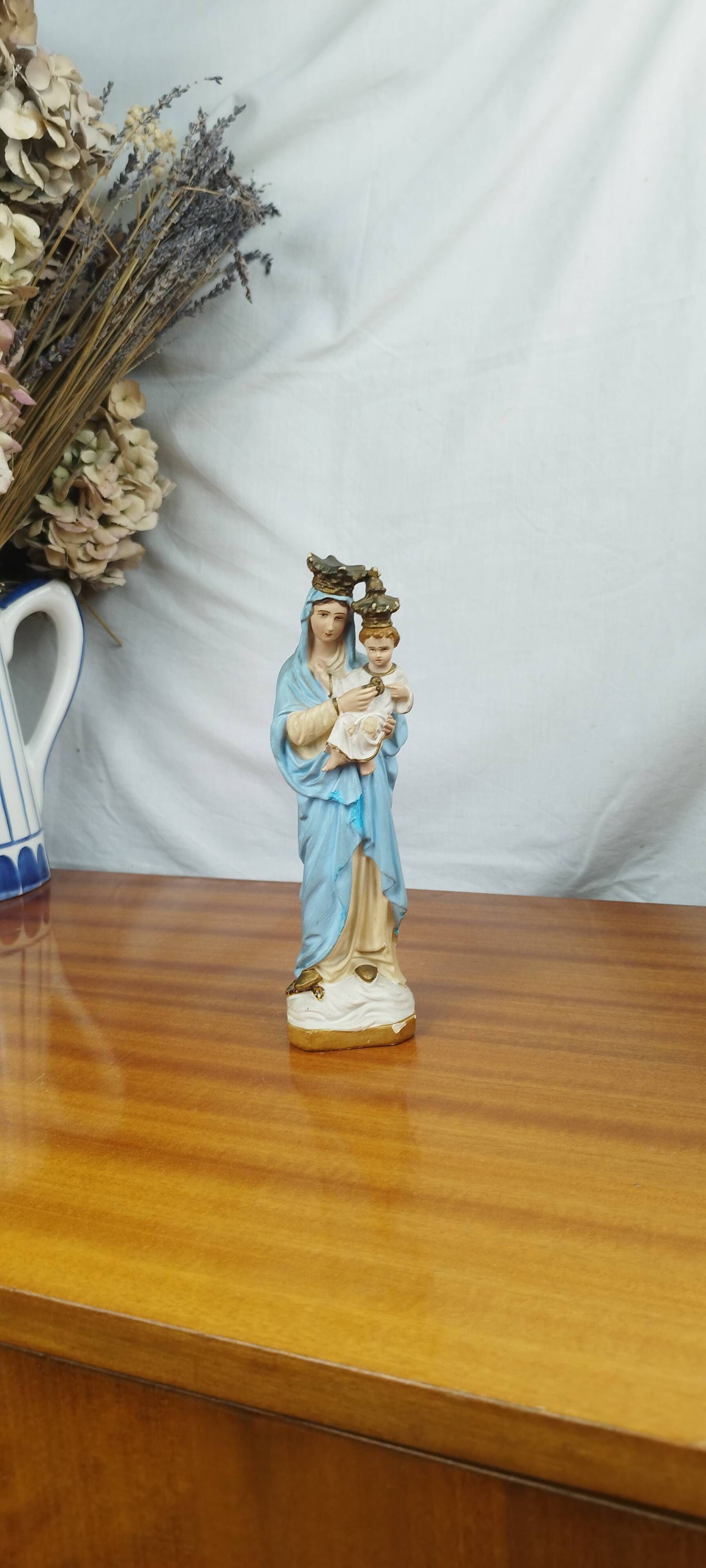 Statuette of the Holy Virgin Mary & the Child Jesus in Polychrome ...