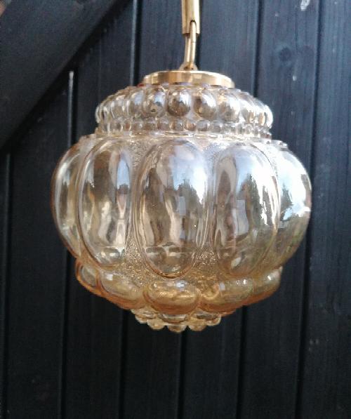 Suspension globe amber glass vintage bubbles 60s / vintage ceiling light / glass empoli