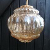 Suspension globe amber glass vintage bubbles 60s / vintage ceiling light / glass empoli