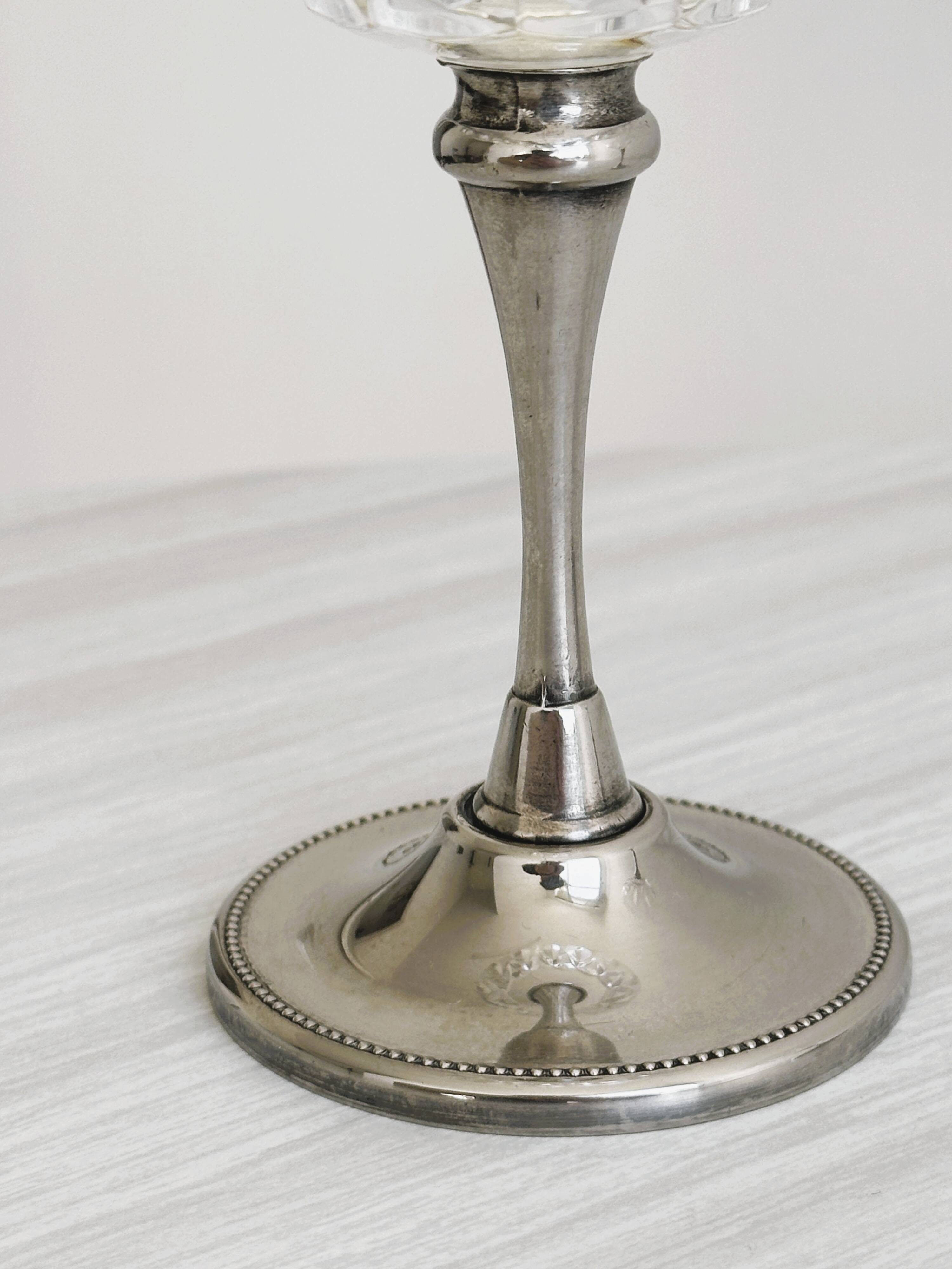 Set of 2 vintage glasses in metal and thick chiseled glass