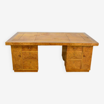 Art-Deco Double-Sided Burl Walnut Desk