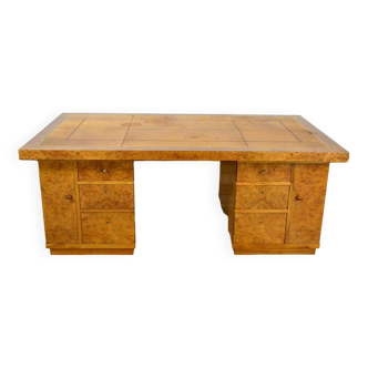 Art-Deco Double-Sided Burl Walnut Desk