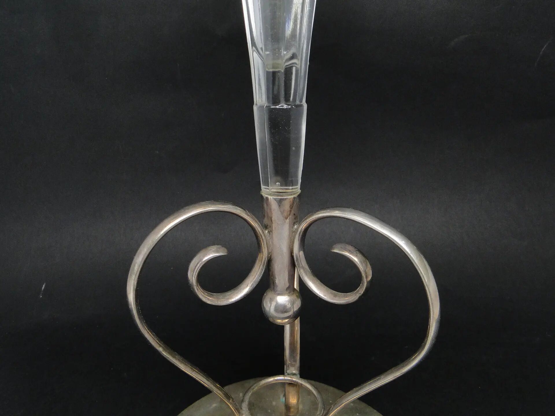 Trumpet vase, Art Nouveau, pressed glass and silver-plated brass, United Kingdom, early 20th century