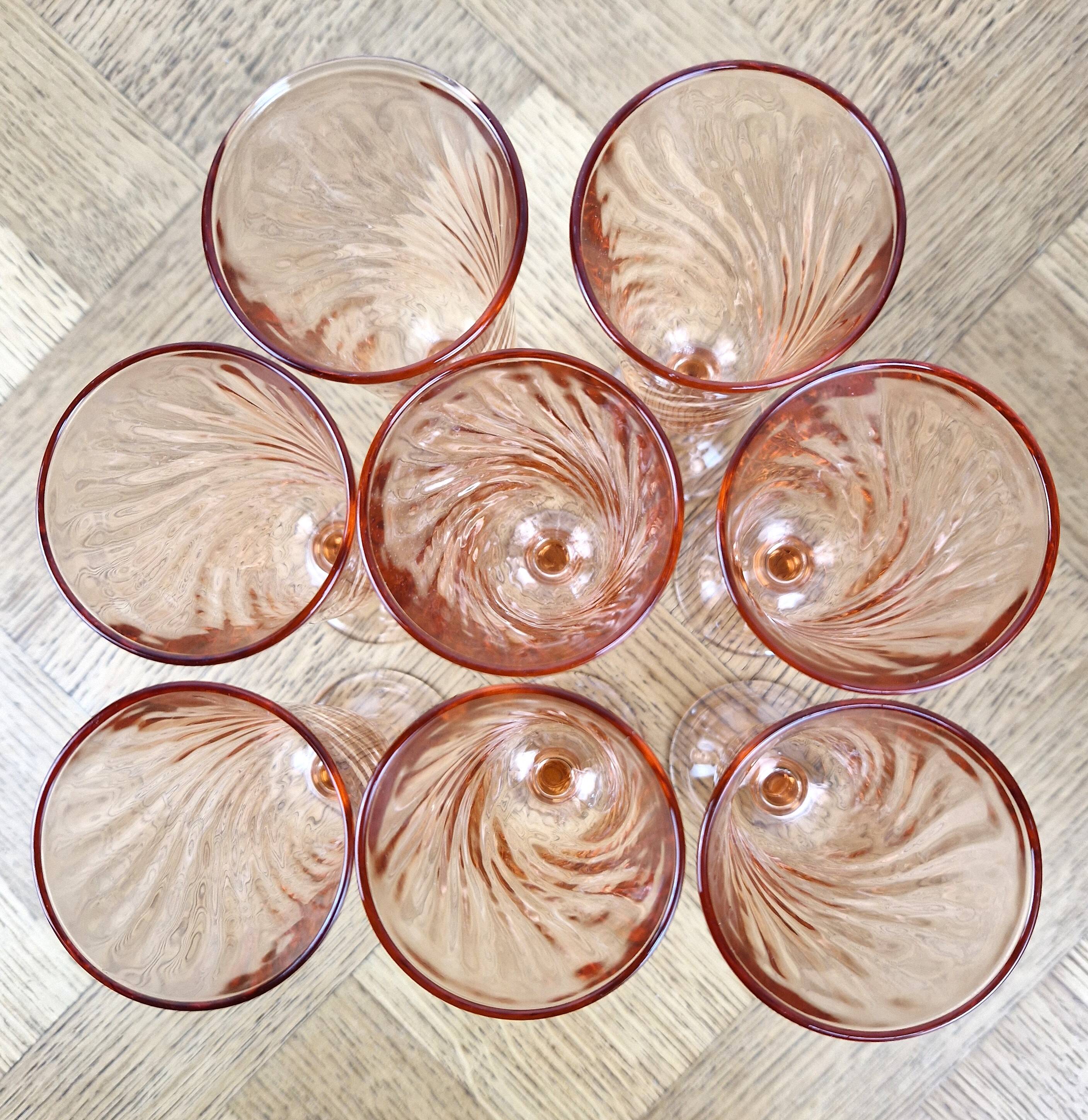8 vintage Rosaline champagne flutes h16.3 cm
