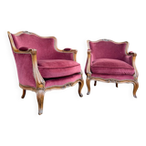 Pair of Louis XV Style Walnut Bergeres, 19th Century