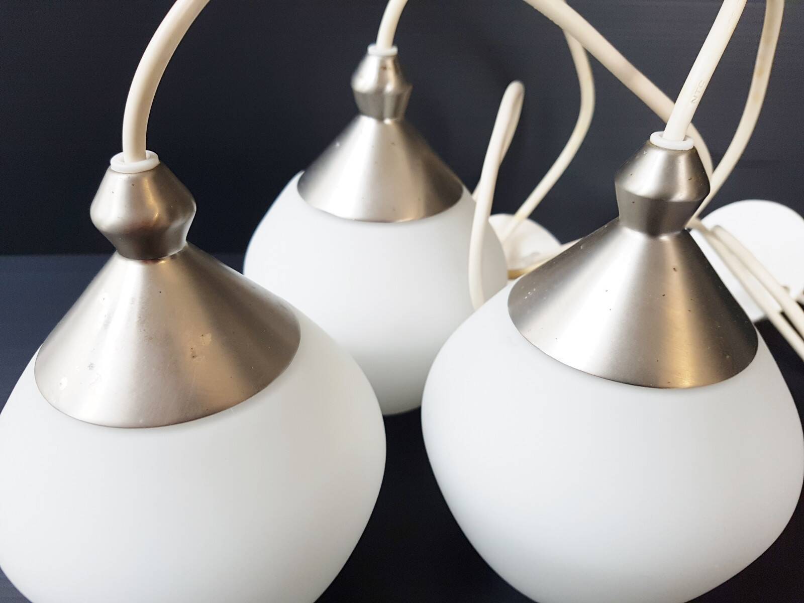 Set of 3 suspensions contemporary design chandelier steel & glass