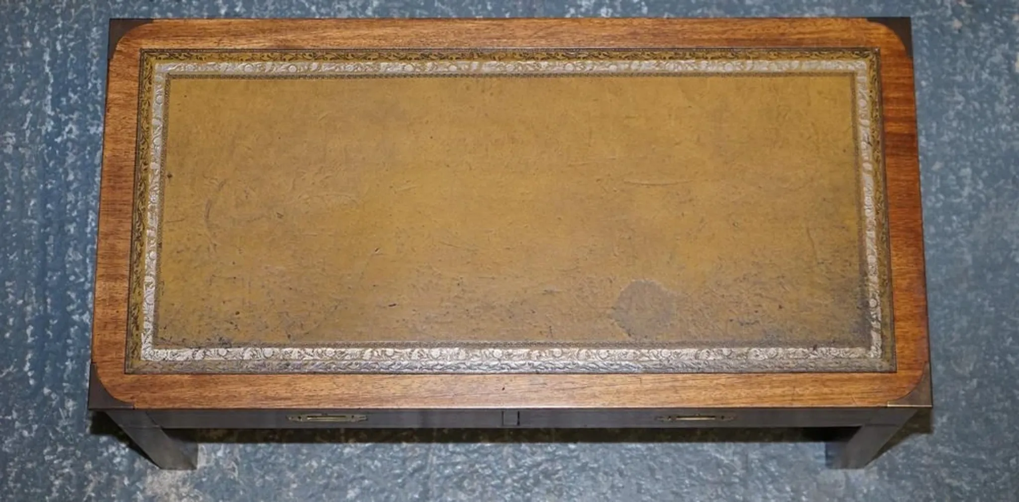 Coffee Table Military Campaign with Brown Leather Top from Harrods London