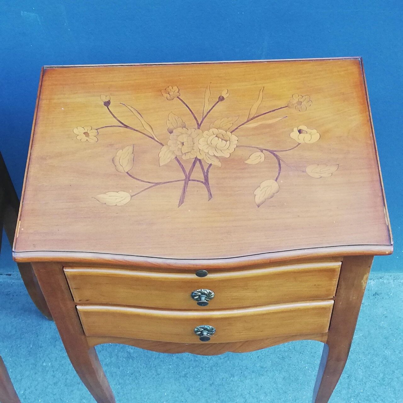 Pair of neoclassical solid wood bedside tables