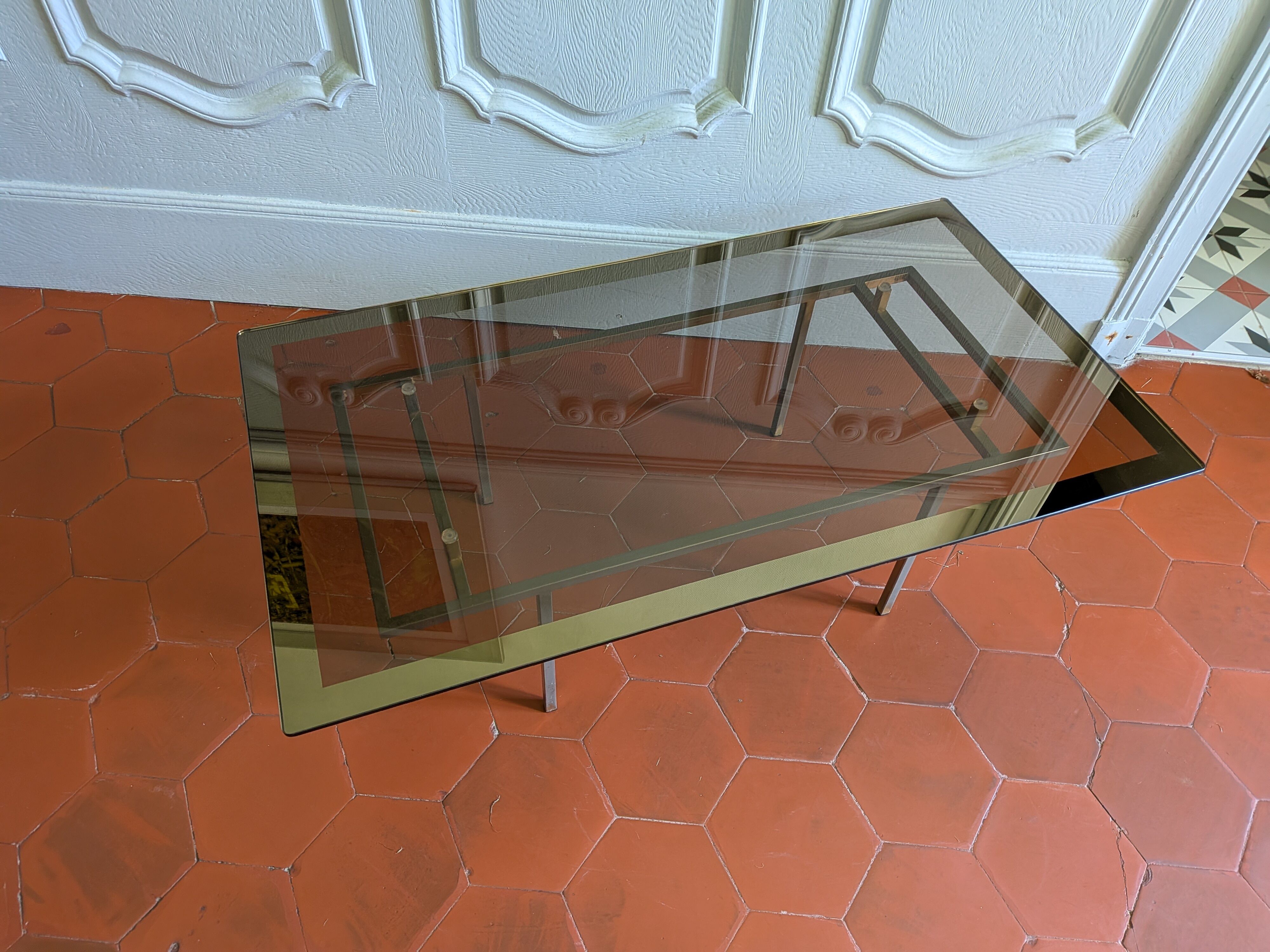 1970s coffee table with smoked glass