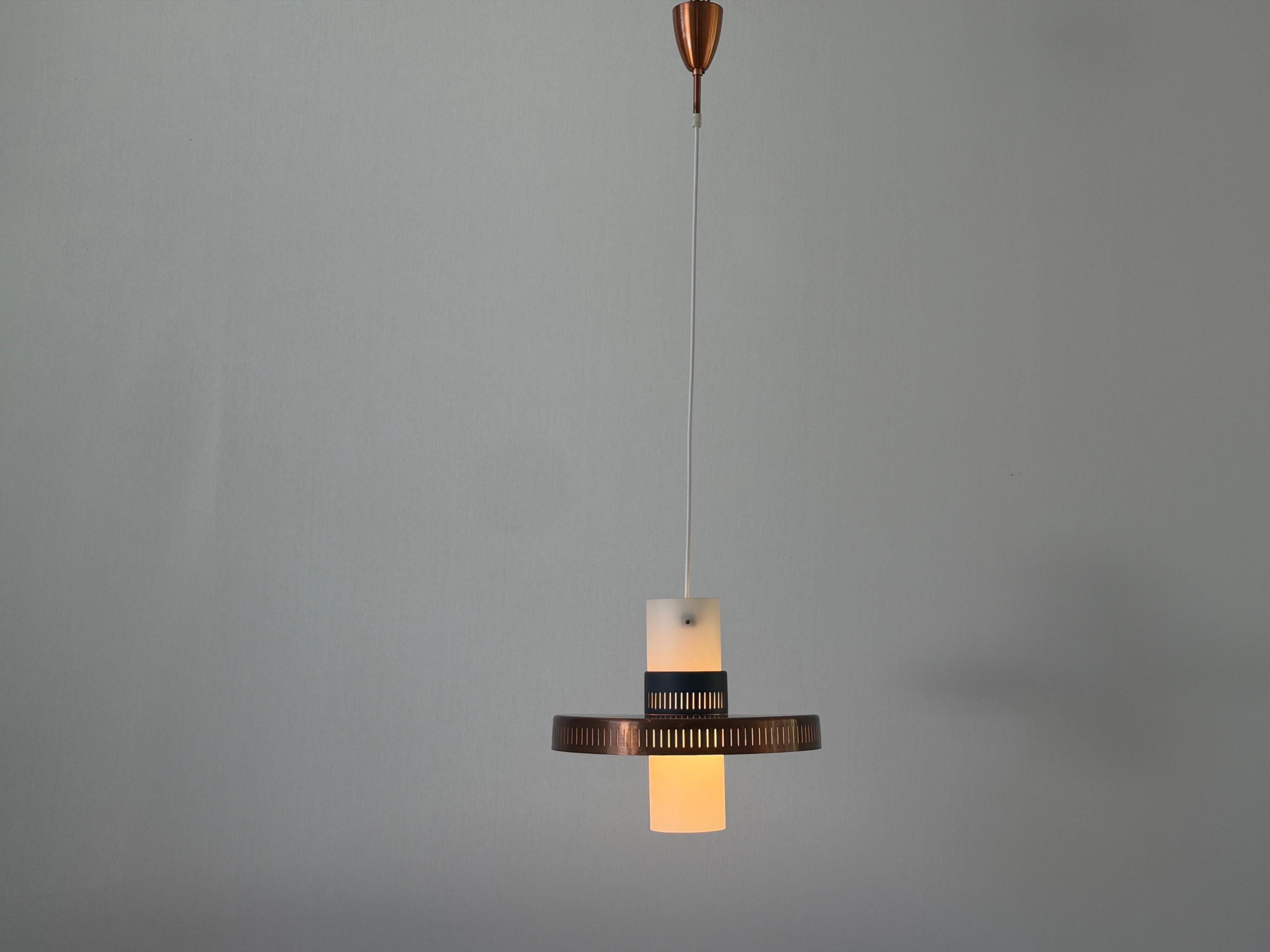 Glass ceiling light with a copper-coloured metal frame, 1960s, Germany.